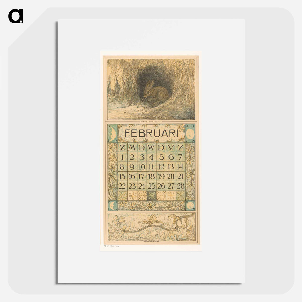 Calendar February with flowers - Theo van Hoytema Poster.