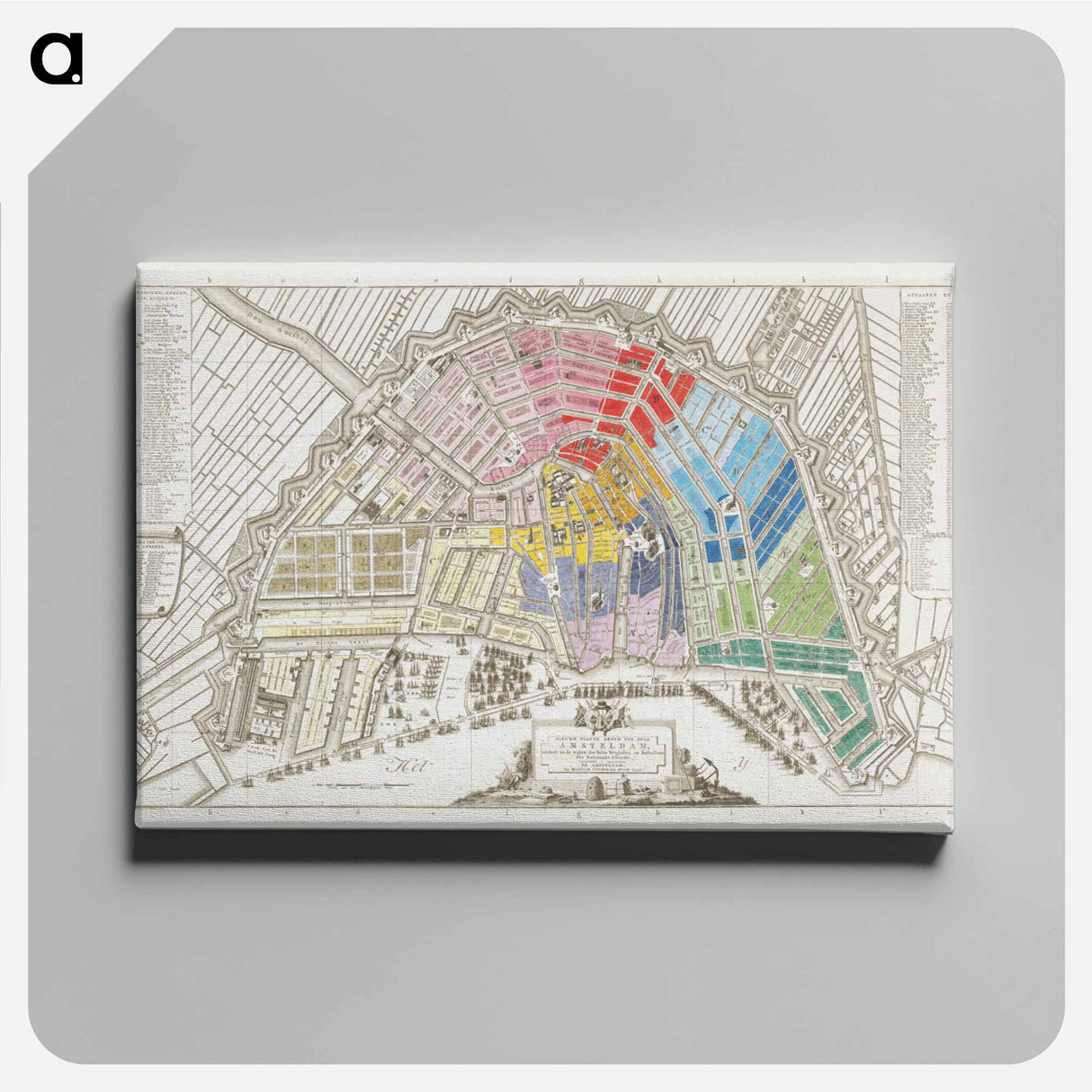 Plattegrond van Amsterdam met verdeling in halve brigades en bataljons van de Nationale Garde - アンティーク地図 Canvas.