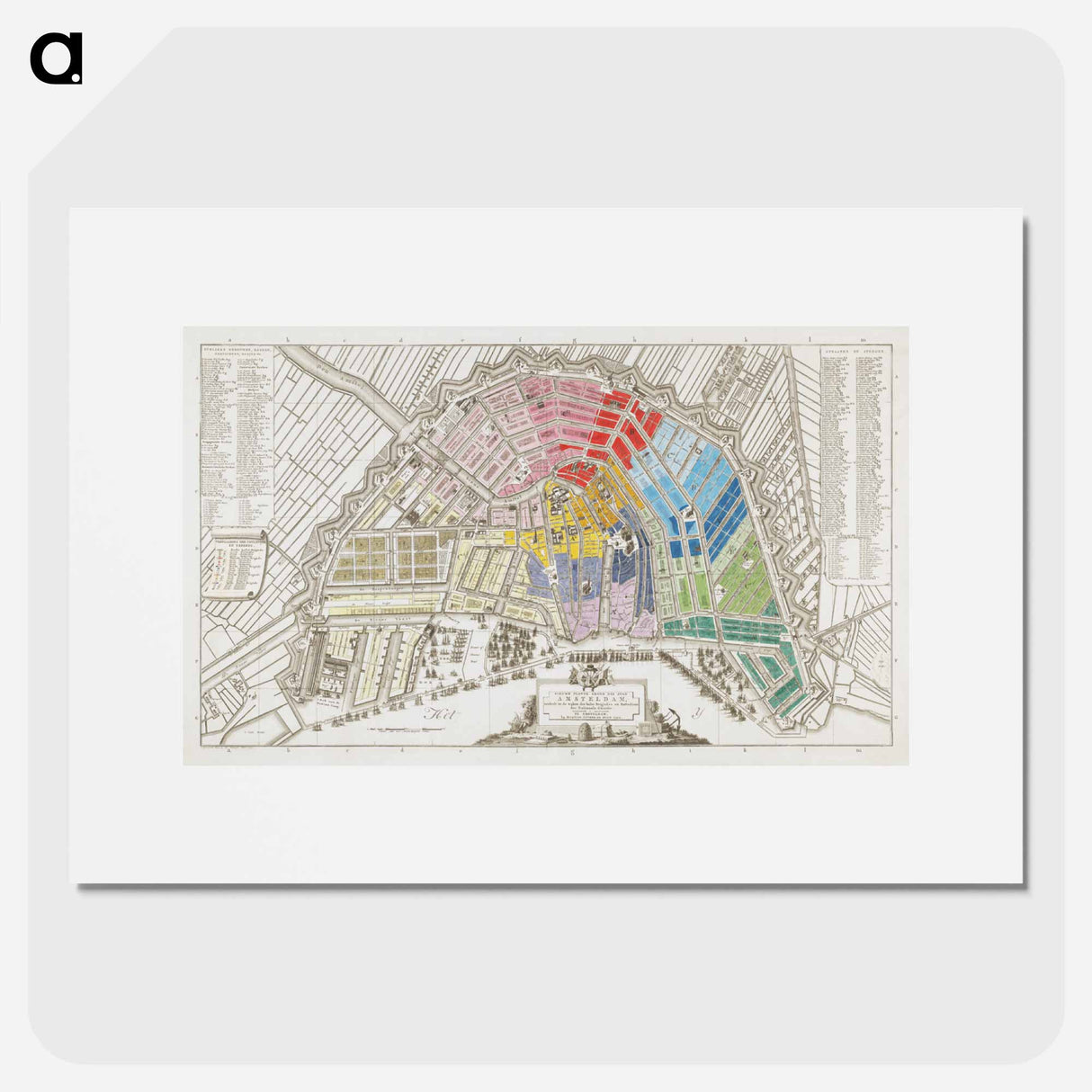 Plattegrond van Amsterdam met verdeling in halve brigades en bataljons van de Nationale Garde - アンティーク地図 Poster.
