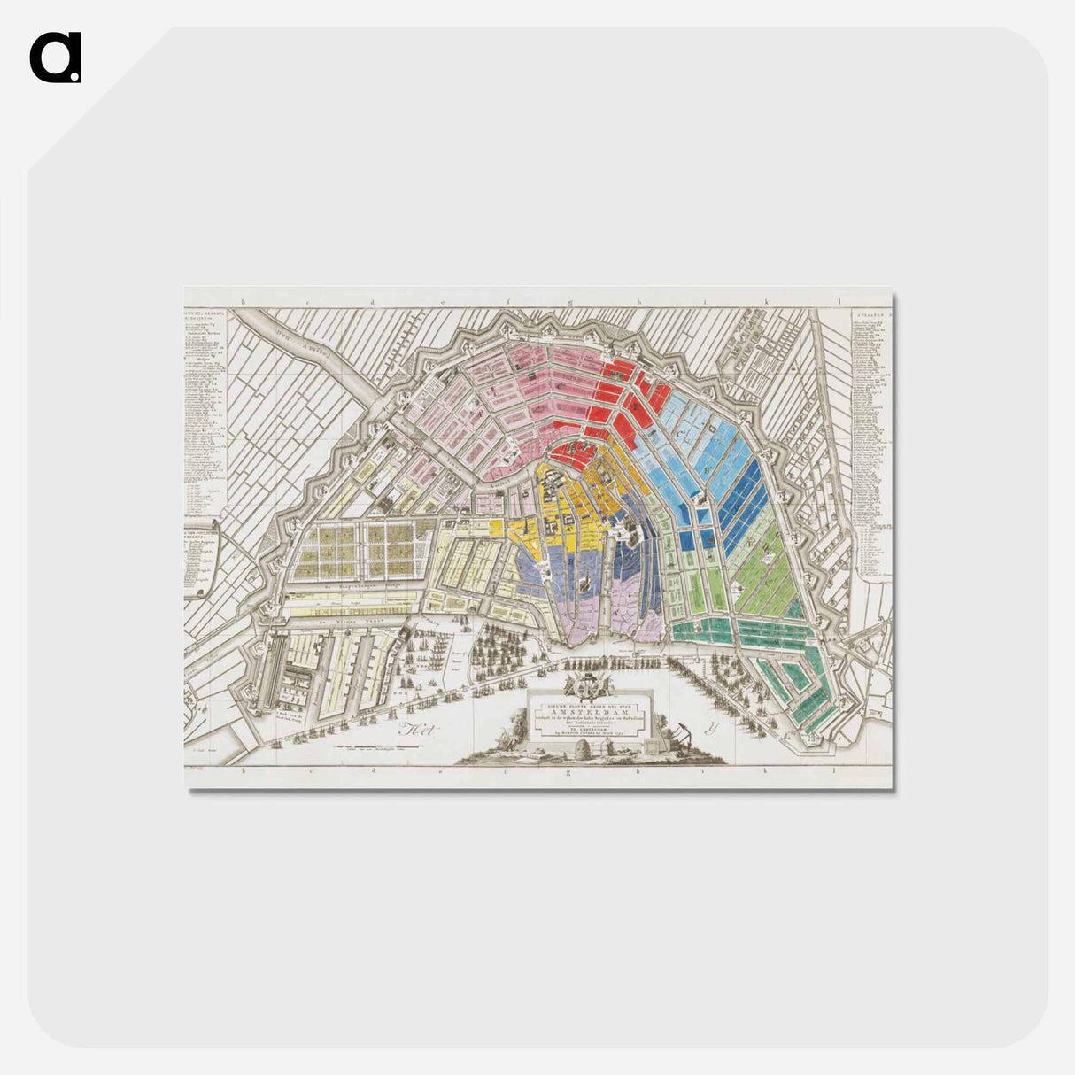 アートポストカード-Plattegrond van Amsterdam met verdeling in halve brigades en bataljons van de Nationale Garde - アンティーク地図 Postcard.