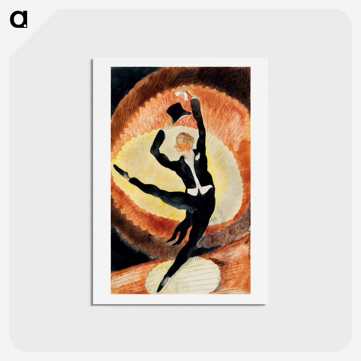 アートポストカード-In Vaudeville: Acrobatic Male Dancer with Top Hat - チャールズ デムス Postcard.