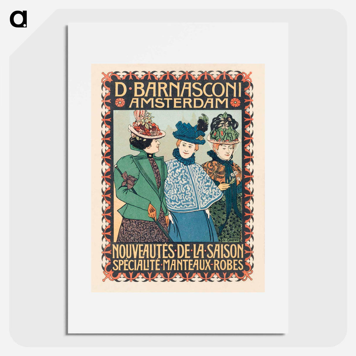 アートポスター-Advertentie van kledingzaak D; Barnasconi in Amsterdam by Johann Georg van Caspel - ヨハン ヘオルフ ファン カスペル Poster.