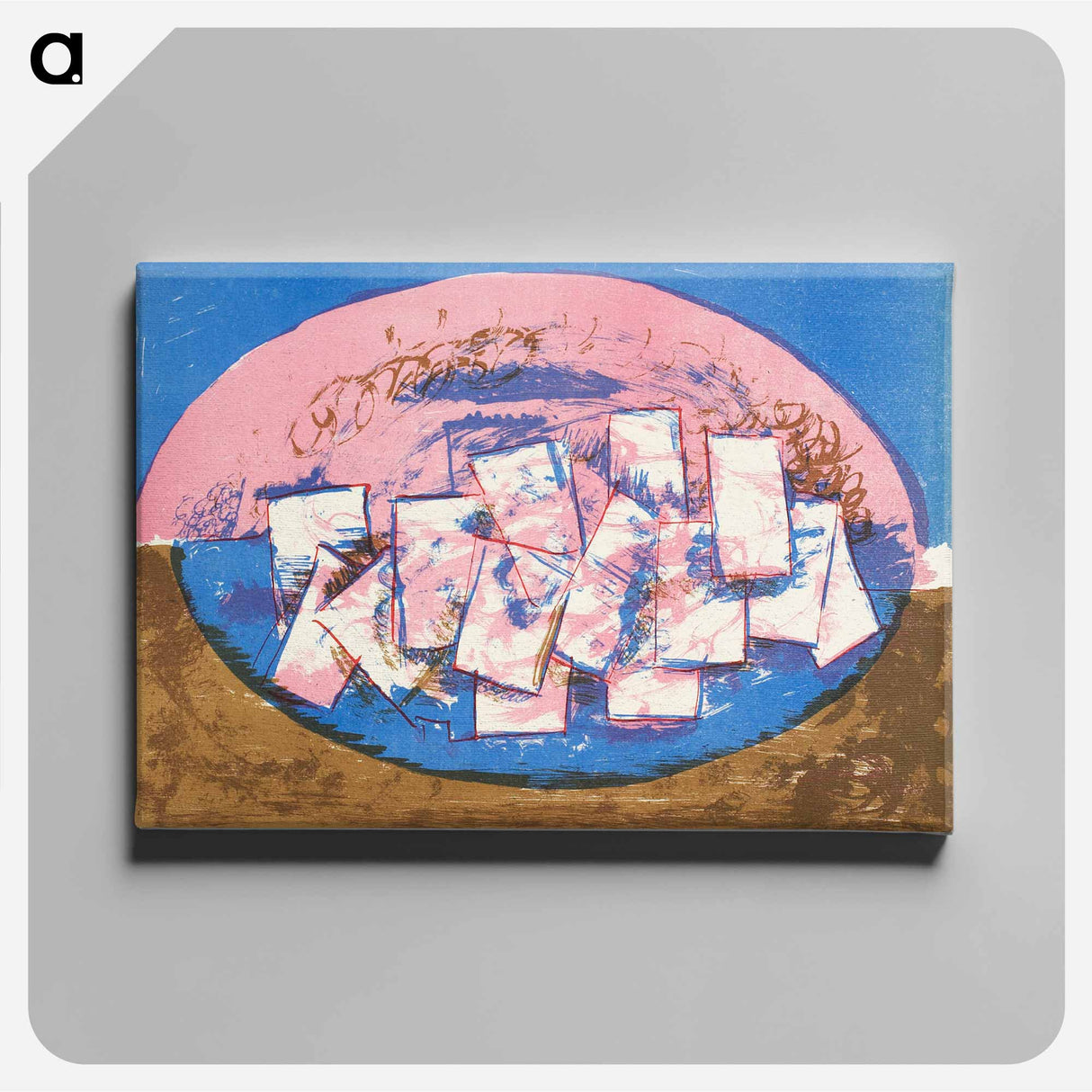 アートパネル-Blue and pink ellipse with squares on brown and blue background - ヴィルヘルム ルンドストローム Canvas.