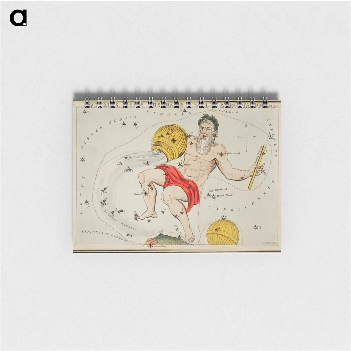 Sidney Hall’s astronomical chart illustration of the zodiacs Aquaris, Piscis Australis and Ballon Aerostatique - アンティーク地図 Memo.
