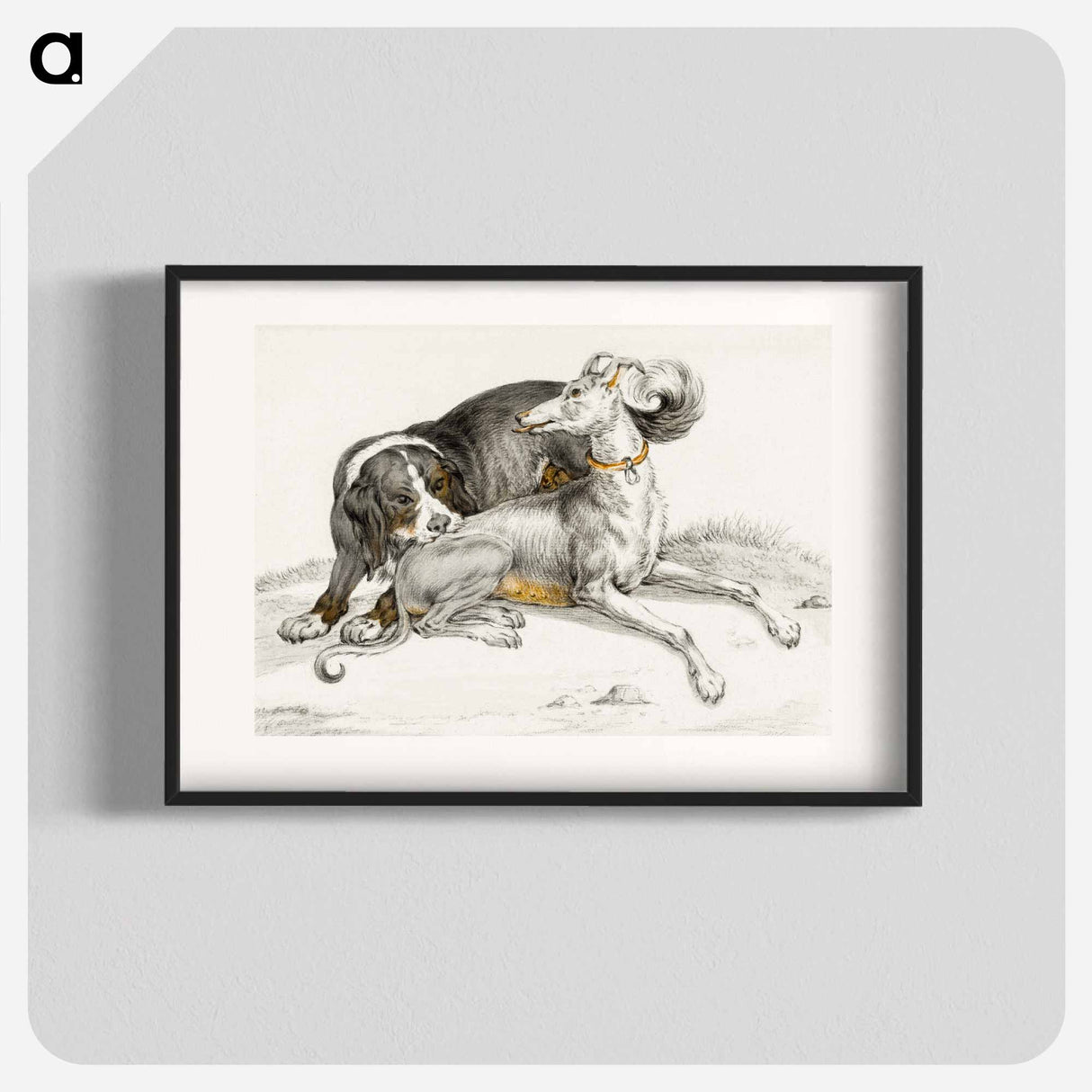 A dog bites another sitting dog - ジャン ベルナール Poster.