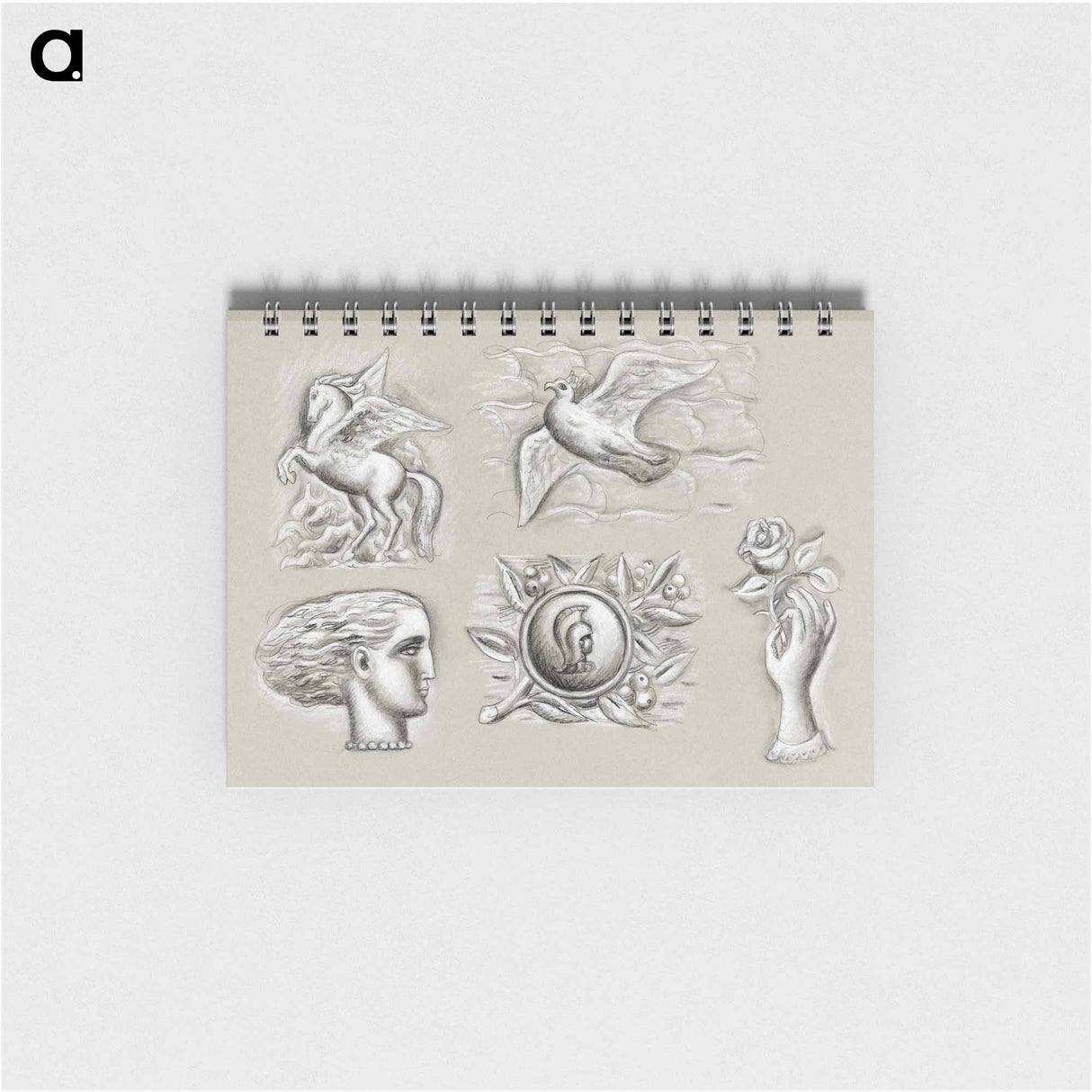 Pegasus, dove, woman's head, heraldry and hand with rose - レオ ヘステル Memo.