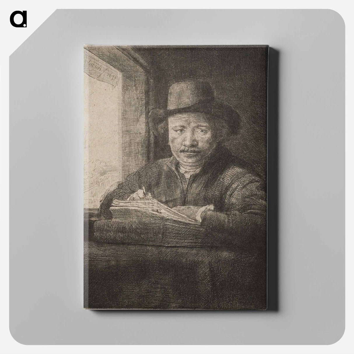 アートパネル-Rembrandt Drawing at a Window - レンブラント ファン レイン Canvas.