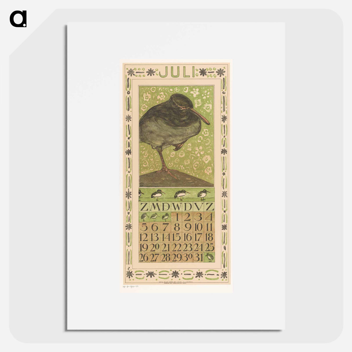 Calendar July with scholekster - Theo van Hoytema Poster.