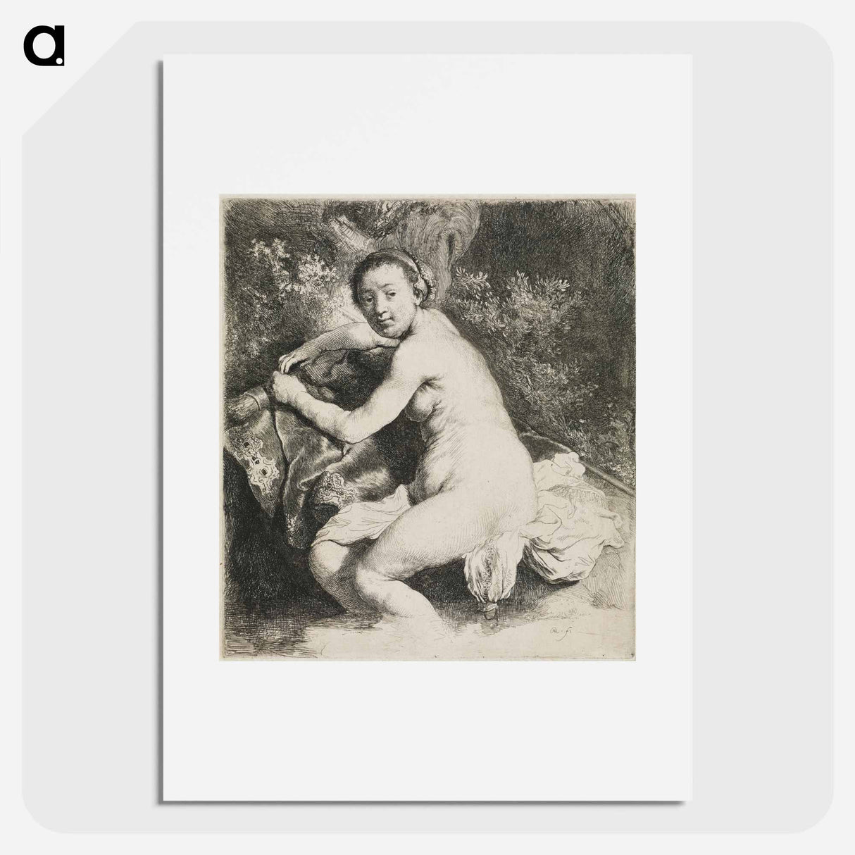 Nude Woman with Round Face and Full Figure - レンブラント ファン レイン Poster.