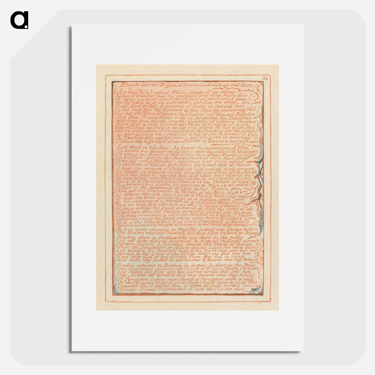 Jerusalem, Plate 34, "Elevate into the Region of Brotherhood" - William Blake Poster.