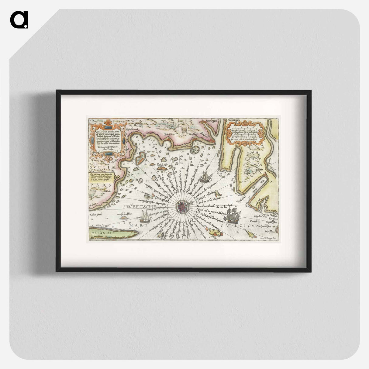 Kaart van de kust van Zweden tussen Kalmar en Stockholm - アンティーク地図 Poster.