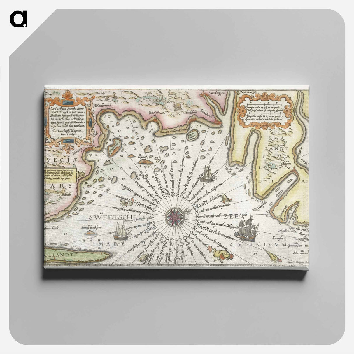 Kaart van de kust van Zweden tussen Kalmar en Stockholm - アンティーク地図 Canvas.