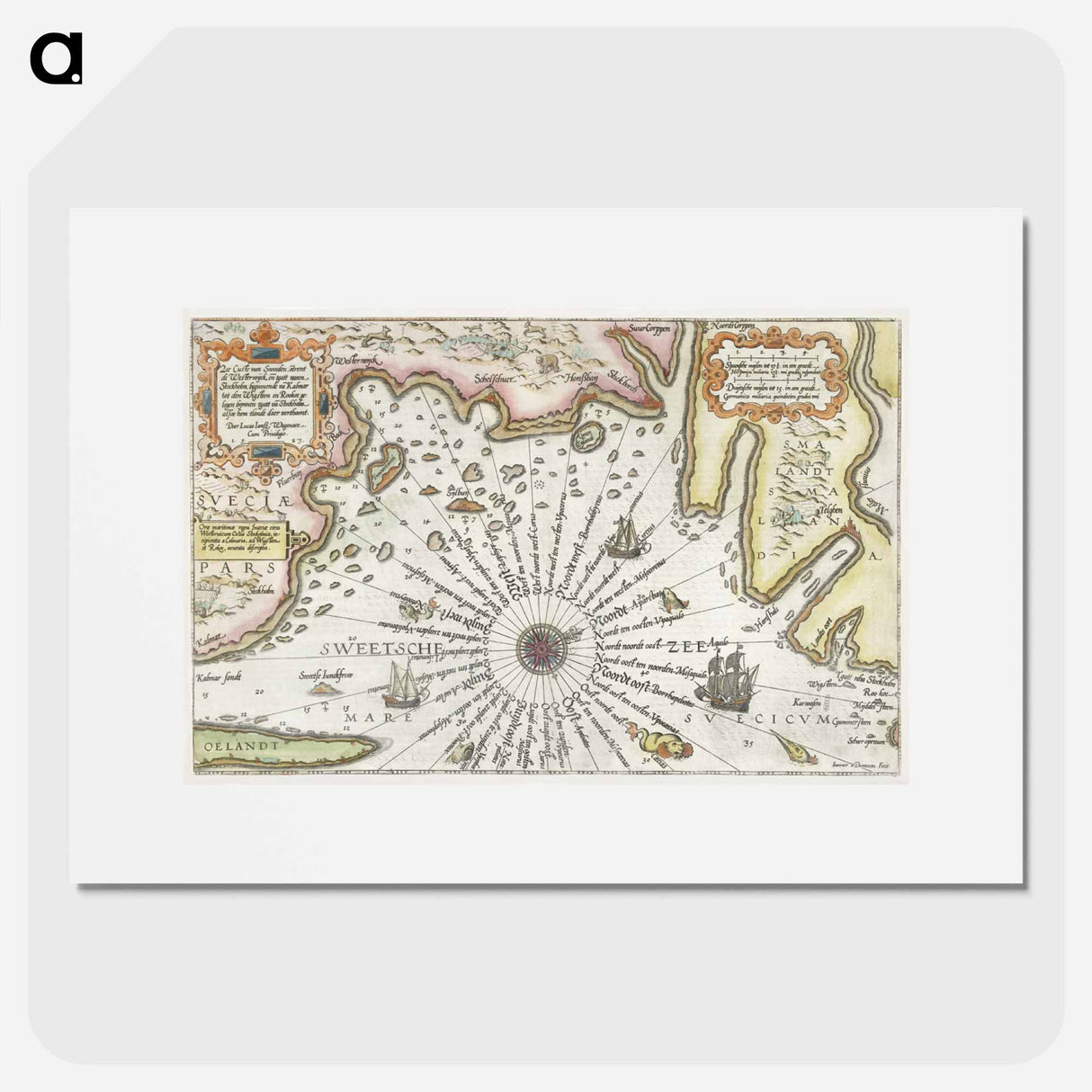 Kaart van de kust van Zweden tussen Kalmar en Stockholm - アンティーク地図 Poster.