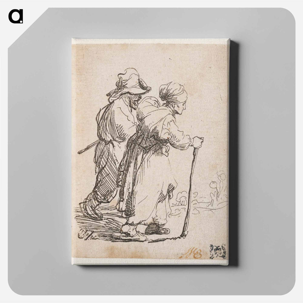 Rembrandt van Rijn's man in background and woman in foreground walking toward the right edge of the picture plane - レンブラント ファン レイン Canvas.