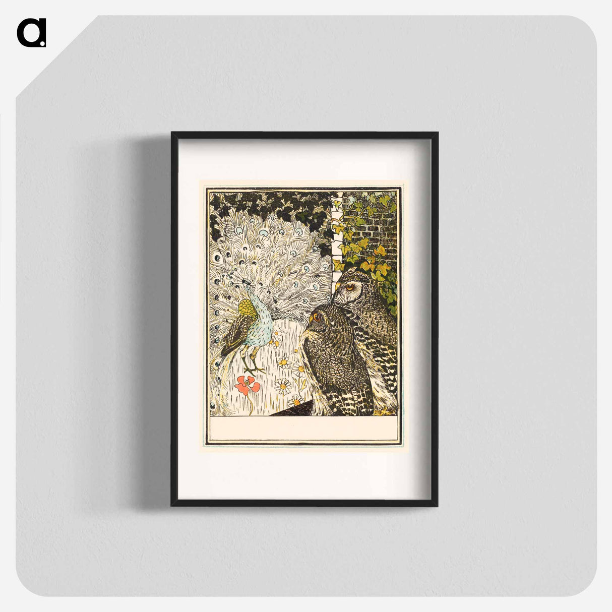 Pronkende pauw en twee uilen - Theo van Hoytema Poster.