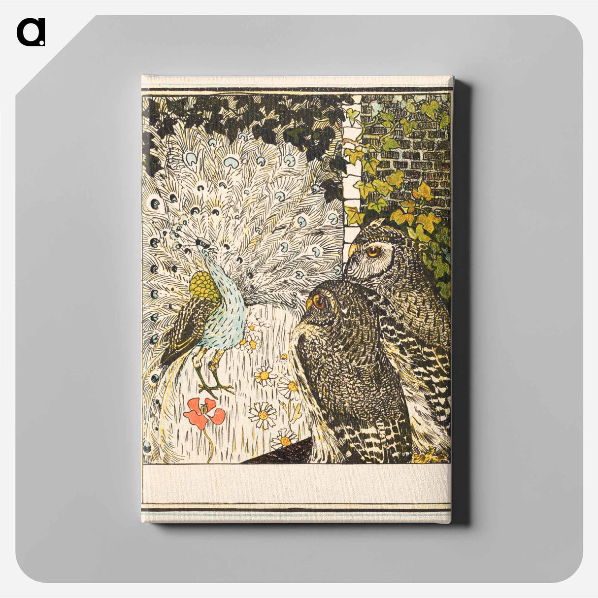 Pronkende pauw en twee uilen - Theo van Hoytema Canvas.