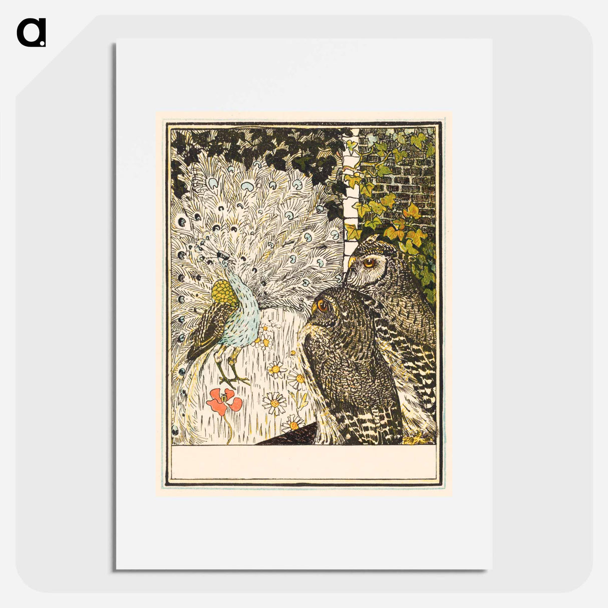 Pronkende pauw en twee uilen - Theo van Hoytema Poster.