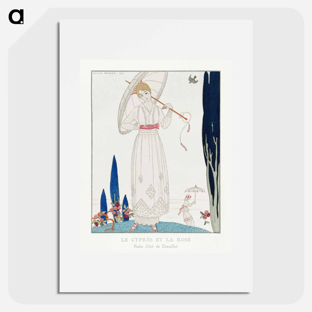 The cypress and the rose: Summer dress by Doeuillet from Gazette du Bon Ton No. 7 Pl. 70 fashion illustration in high resolution by . Original from The Rijksmuseum. Digitally enhanced by rawpix - ジョージ バービエ Poster.