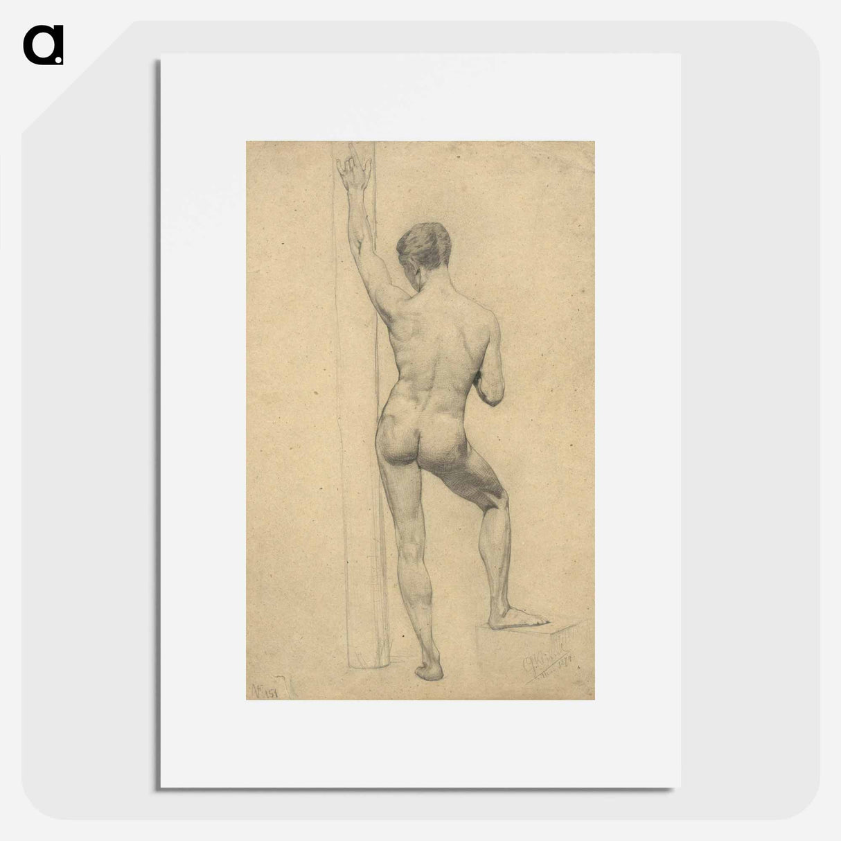 Male Academy Nude, back view - グスタフ クリムト Poster.