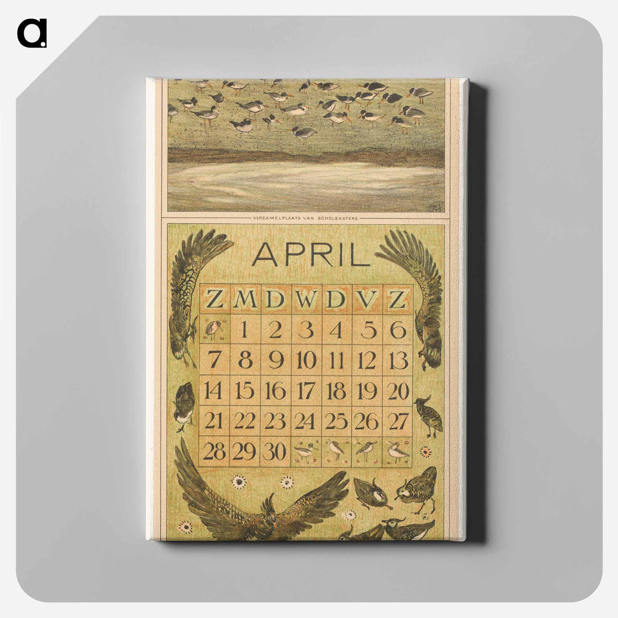 Kalenderblad april met scholeksters en kieviten - テオ ヴァン ホイテマ Canvas.