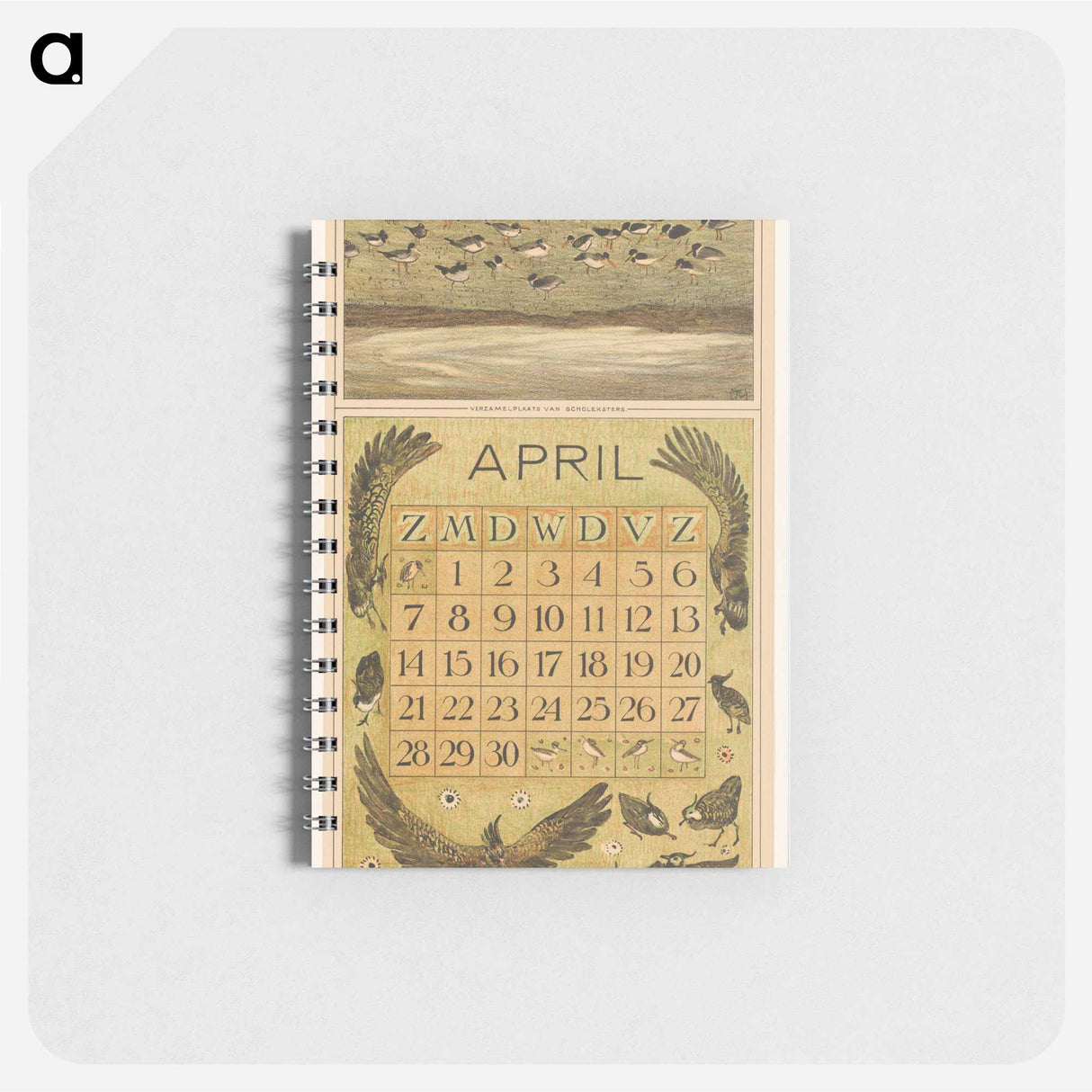 Kalenderblad april met scholeksters en kieviten - テオ ヴァン ホイテマ Memo.