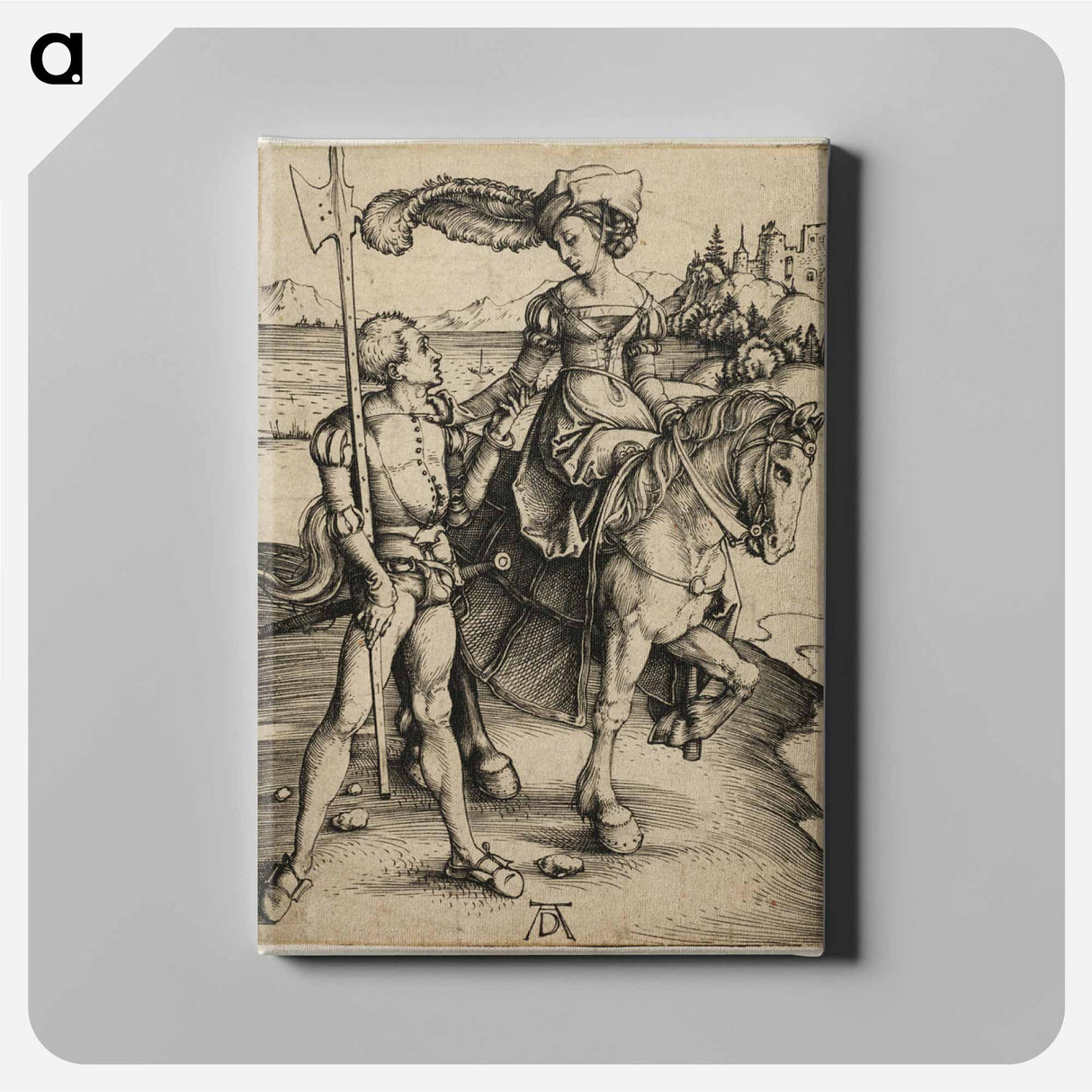 Lady on Horseback and Landsknecht - アルブレヒト デューラー Canvas.