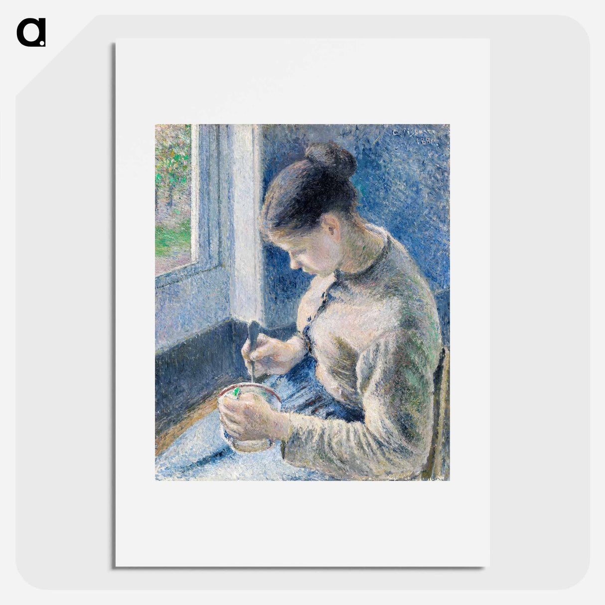 Young Peasant Having Her Coffee - カミーユ ピサロ Poster.