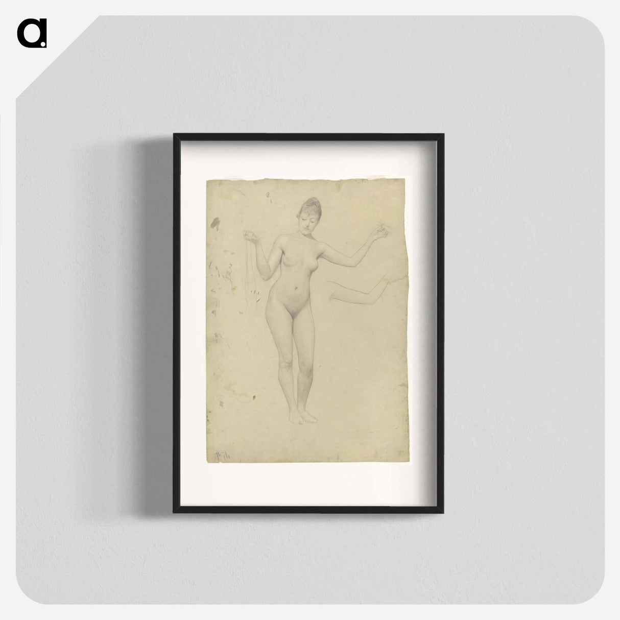Standing female nude and arm study - グスタフ クリムト Poster.
