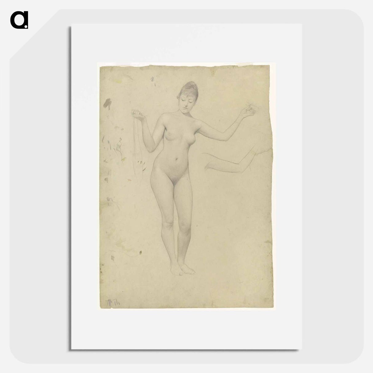 Standing female nude and arm study - グスタフ クリムト Poster.