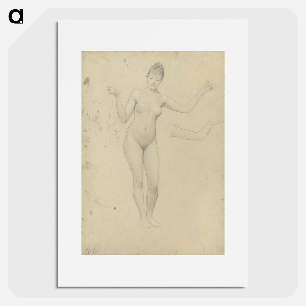アートポスター-Standing female nude and arm study - グスタフ クリムト Poster.