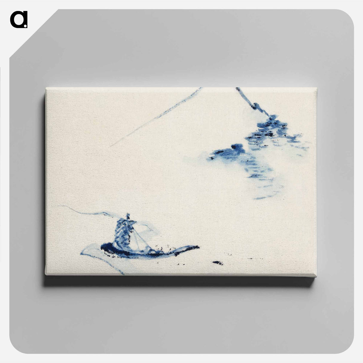 アートパネル-A Person in a Small Boat on a River with Mount Fuji in the Background - 葛飾 北斎 Canvas.