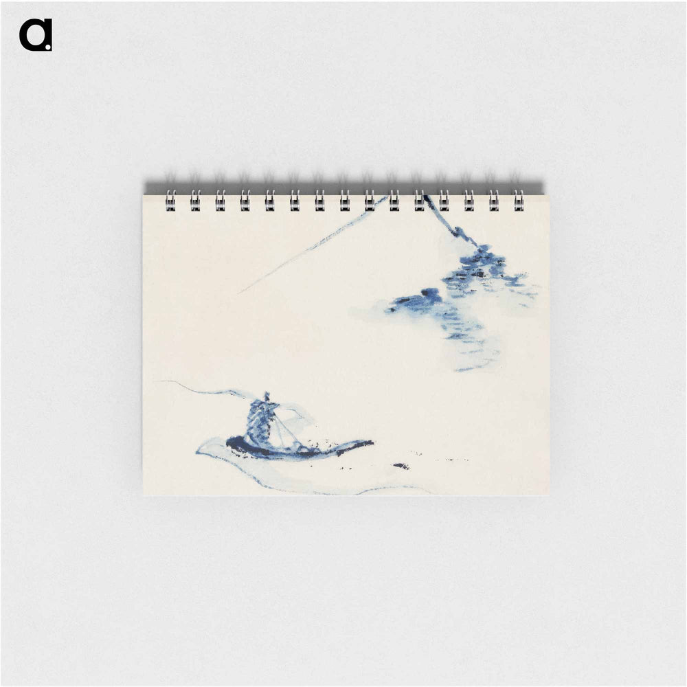 A Person in a Small Boat on a River with Mount Fuji in the Background - 葛飾 北斎 Memo.