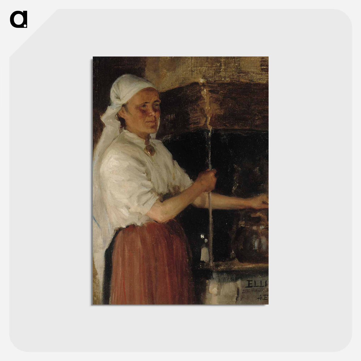 アートポストカード-Elli jäppinen at the stove, study - アルバート エーデルフェルト Postcard.