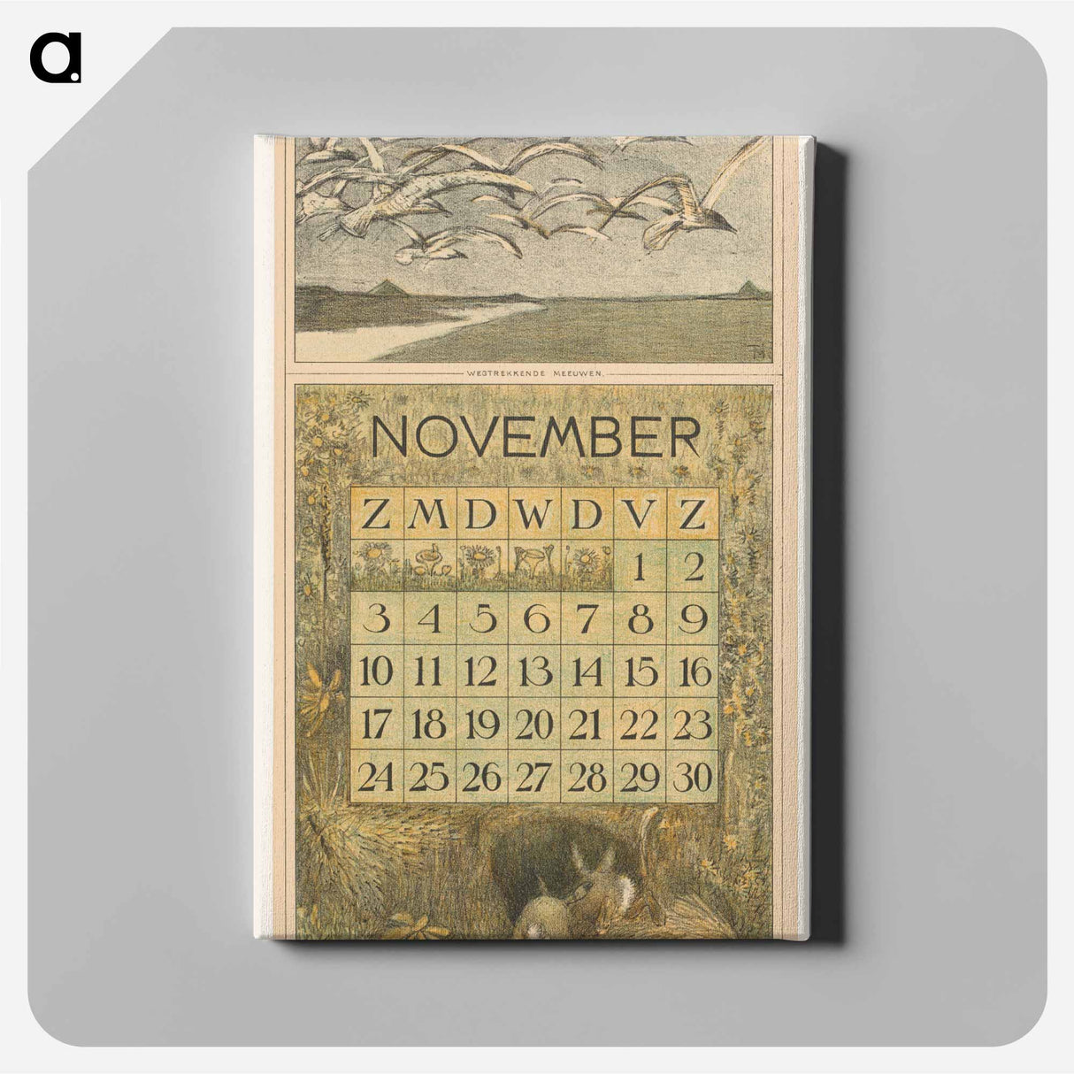 Calendar November with flowers and leaves - Theo van Hoytema Canvas.