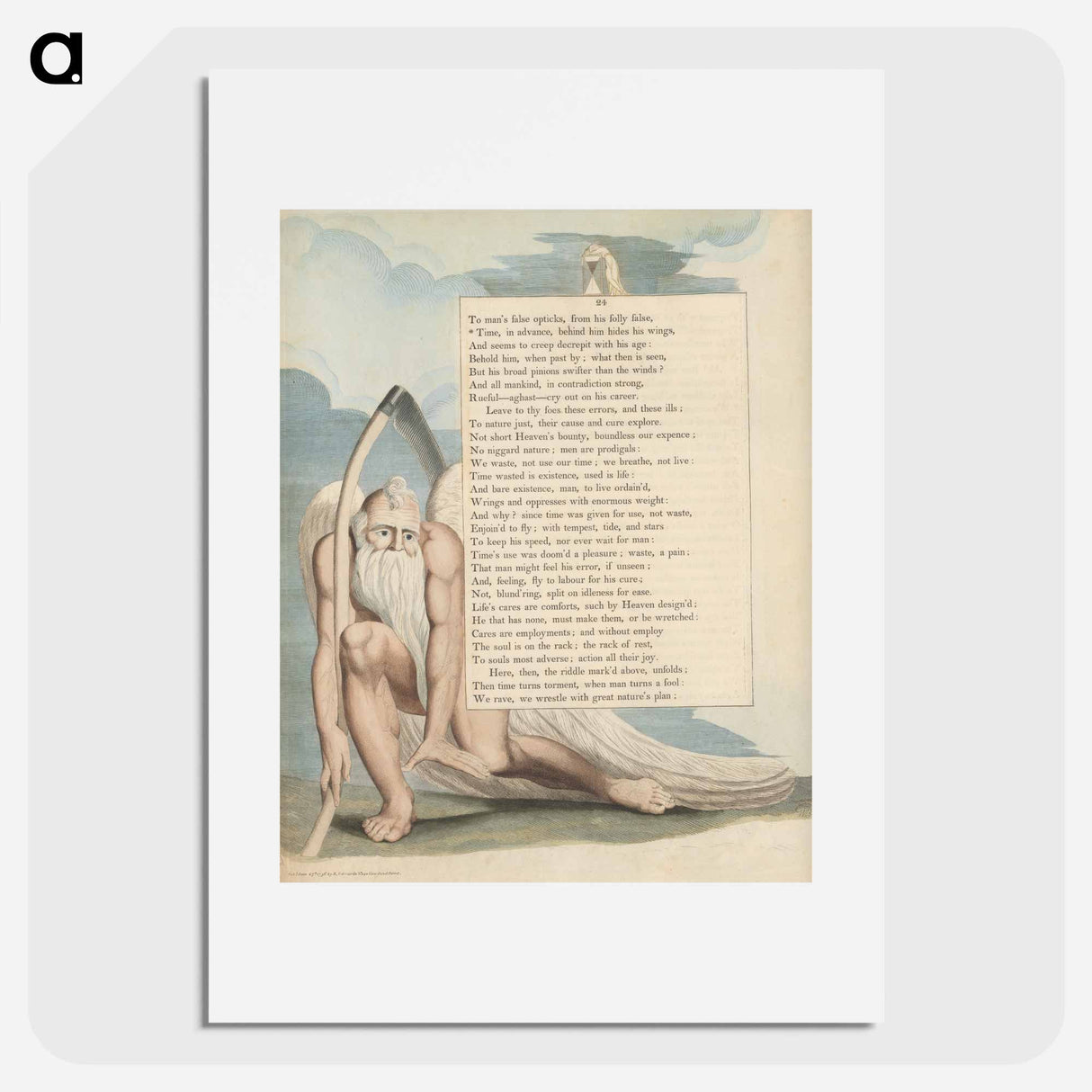 Young's Night Thoughts, Page 24, "Time, in Advance, behind Him Hides His Wings" - William Blake Poster.