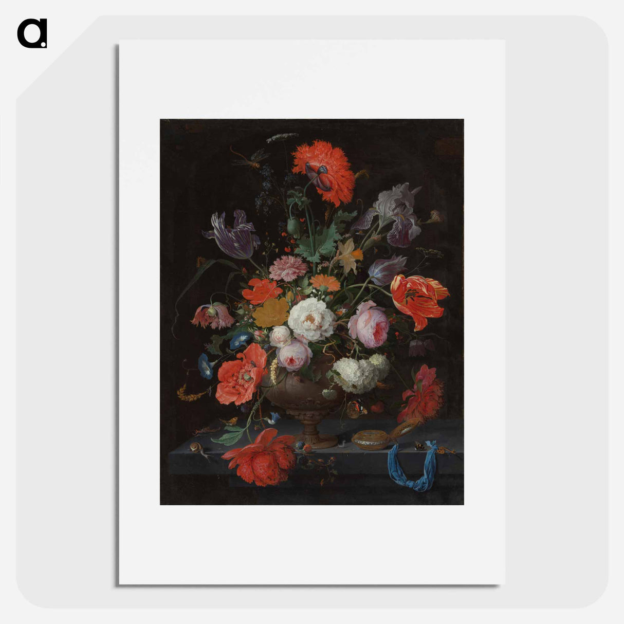 Still Life with Flowers and a Watch - エイブラハム ミニョン Poster.