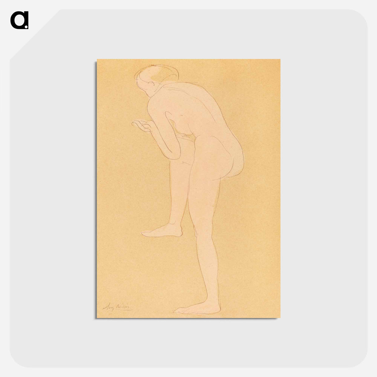 アートポストカード-Figure Bending Forward with Right Knee Raised - オーギュスト ロダン Postcard.