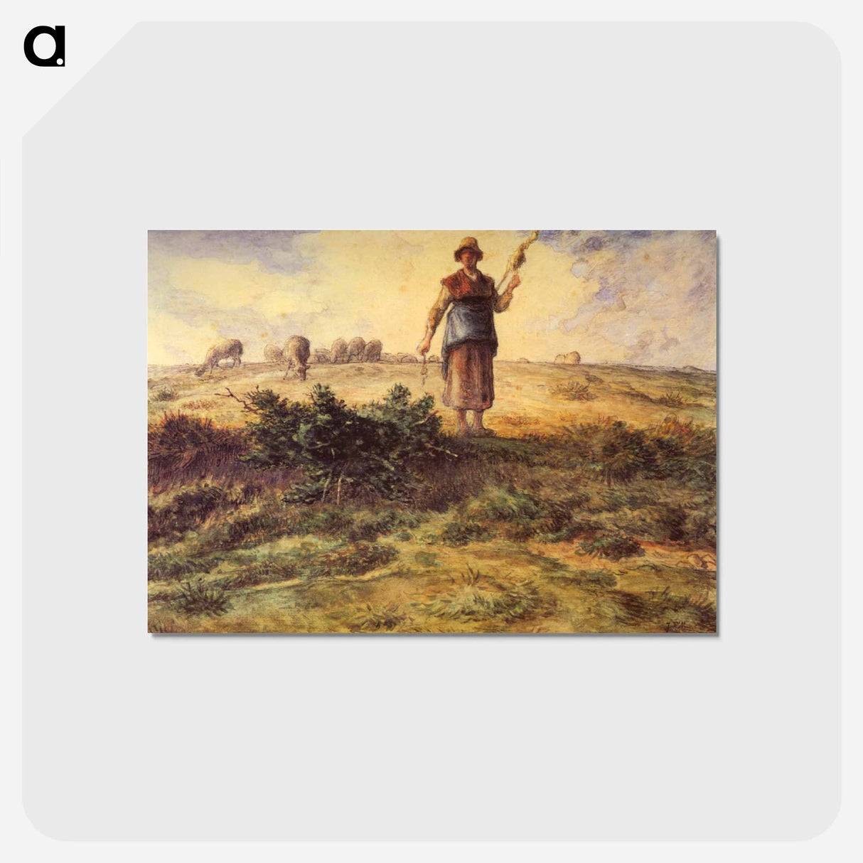 A Shepherdess And Her Flock - ジャン フランソワ ミレー Postcard.