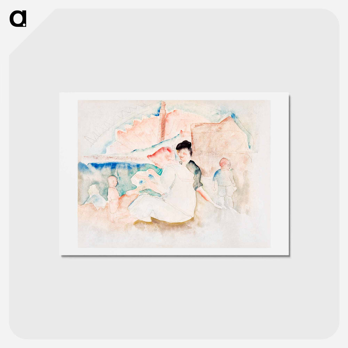 アートポストカード-Two Women and Three Children on the Beach - チャールズ デムス Postcard.