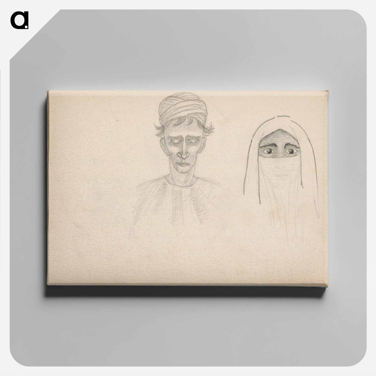 Man meets a tulband and a hand-painted painting - Julie de Graag Canvas.