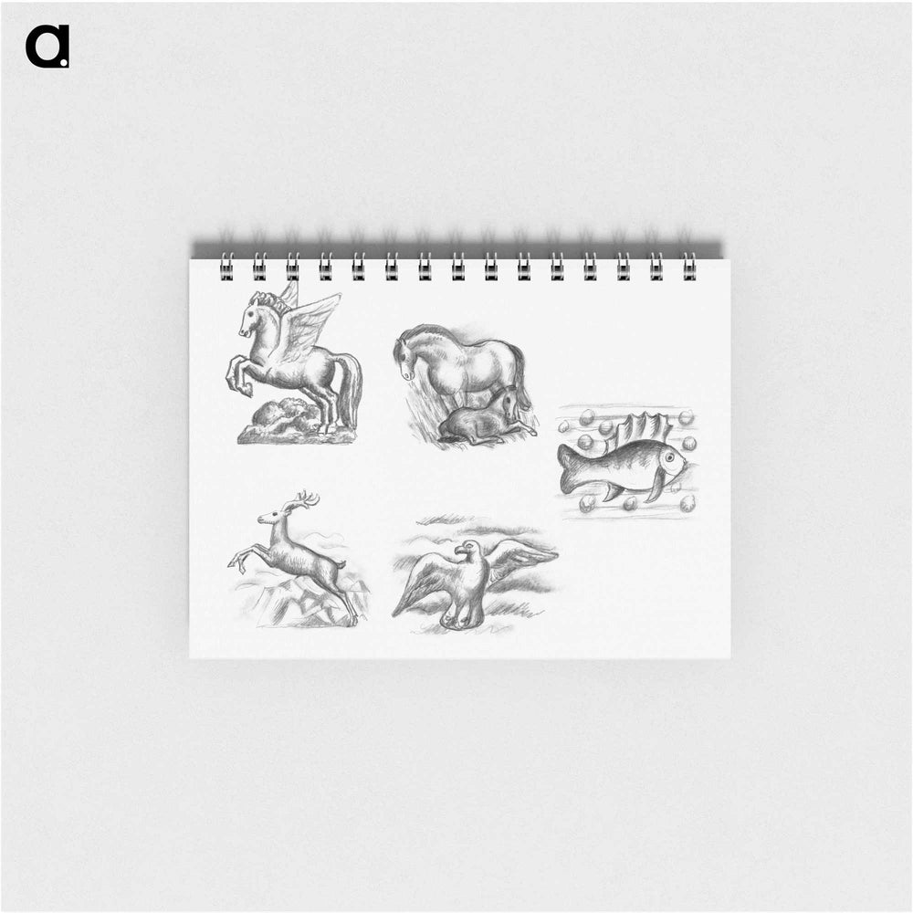 Pegasus, horse, fish, deer and gull - レオ ヘステル Memo.