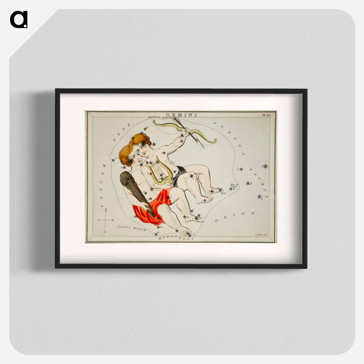 Sidney Hall’s astronomical chart illustration of the zodiac Gemini - アンティーク地図 Poster.