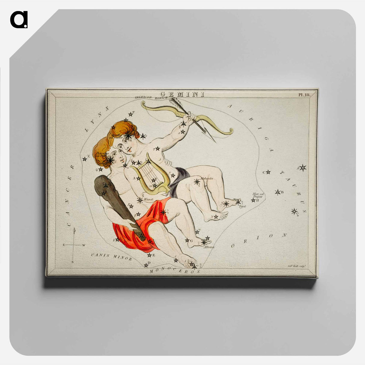 Sidney Hall’s astronomical chart illustration of the zodiac Gemini - アンティーク地図 Canvas.
