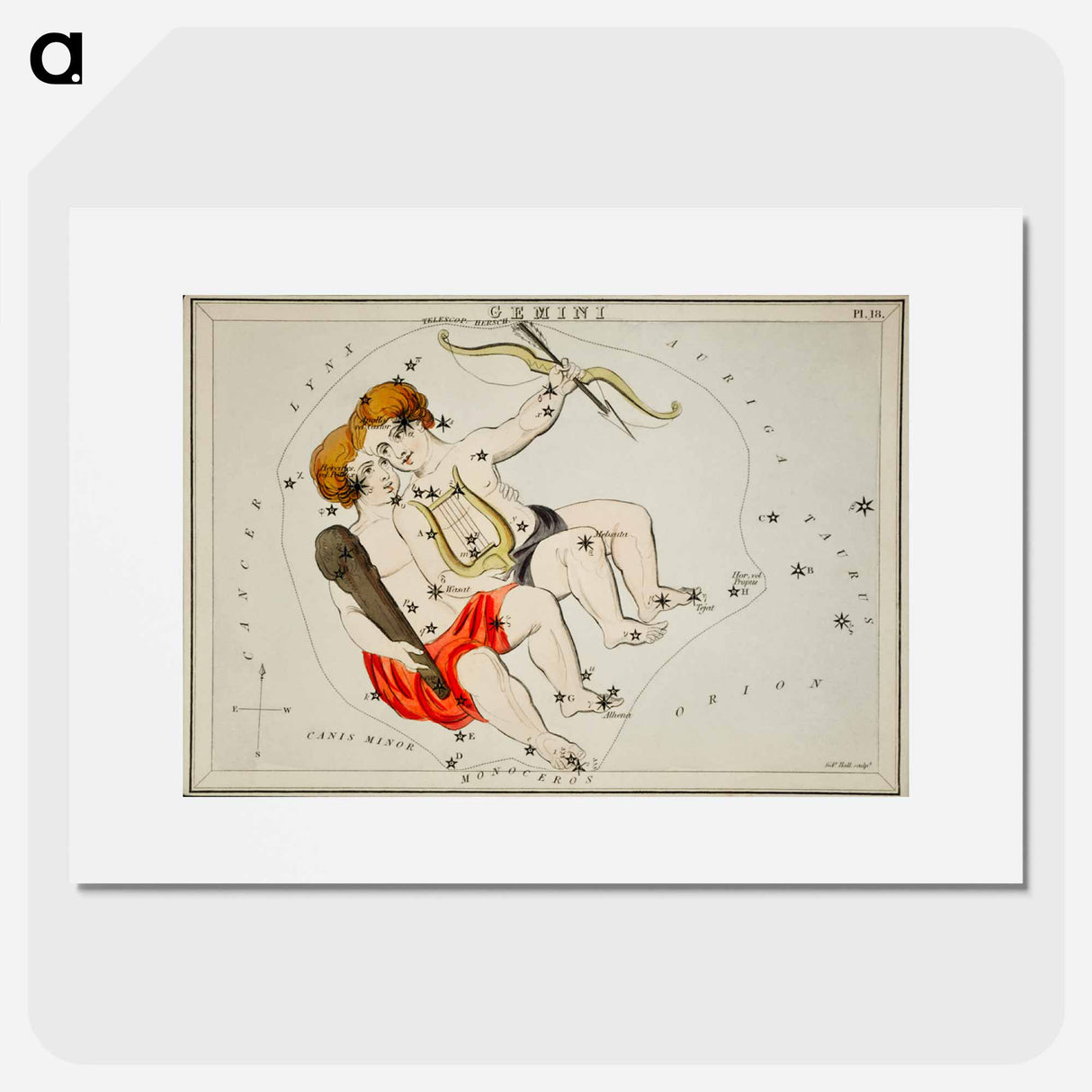 Sidney Hall’s astronomical chart illustration of the zodiac Gemini - アンティーク地図 Poster.