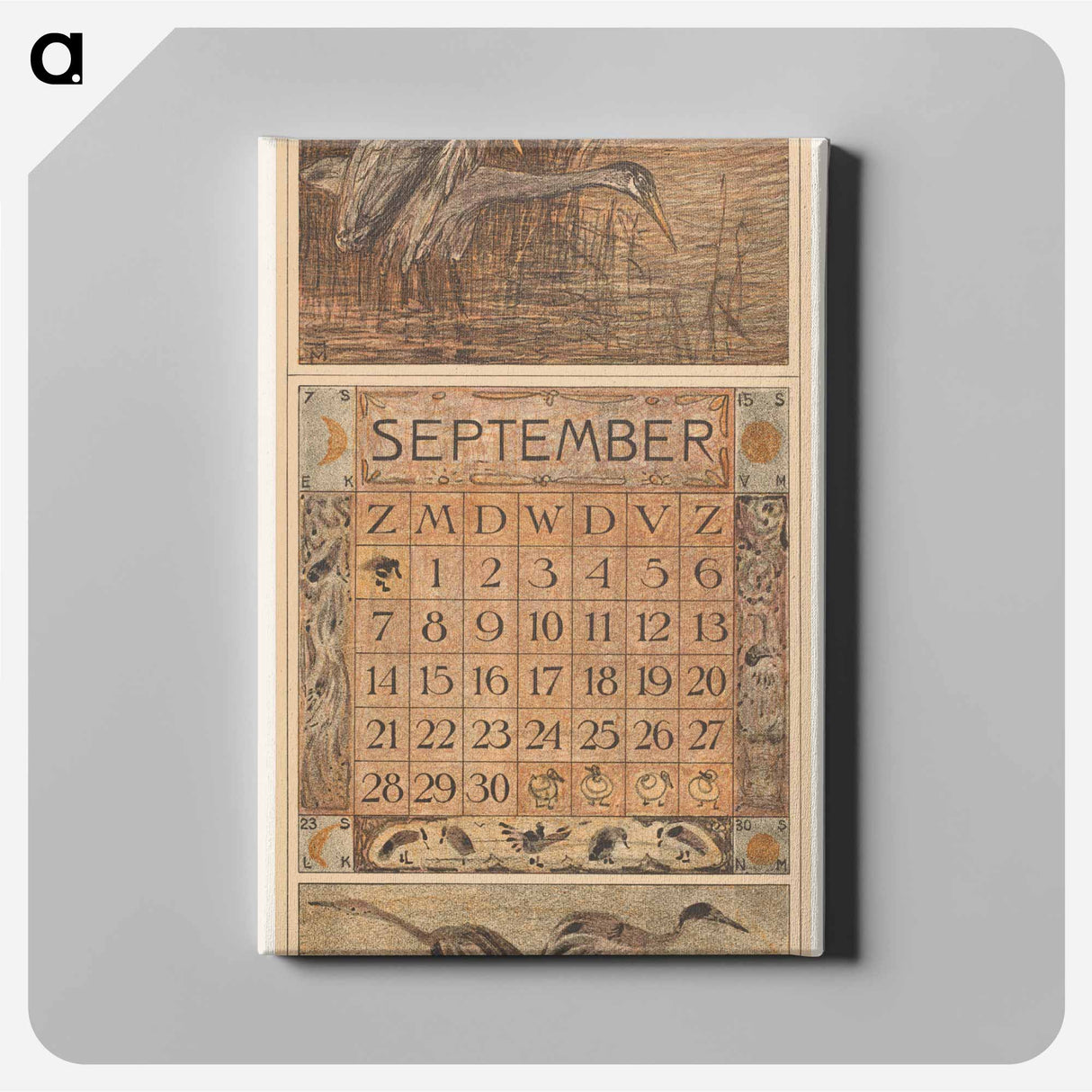 Kalenderblad september met reigers - テオ ヴァン ホイテマ Canvas.