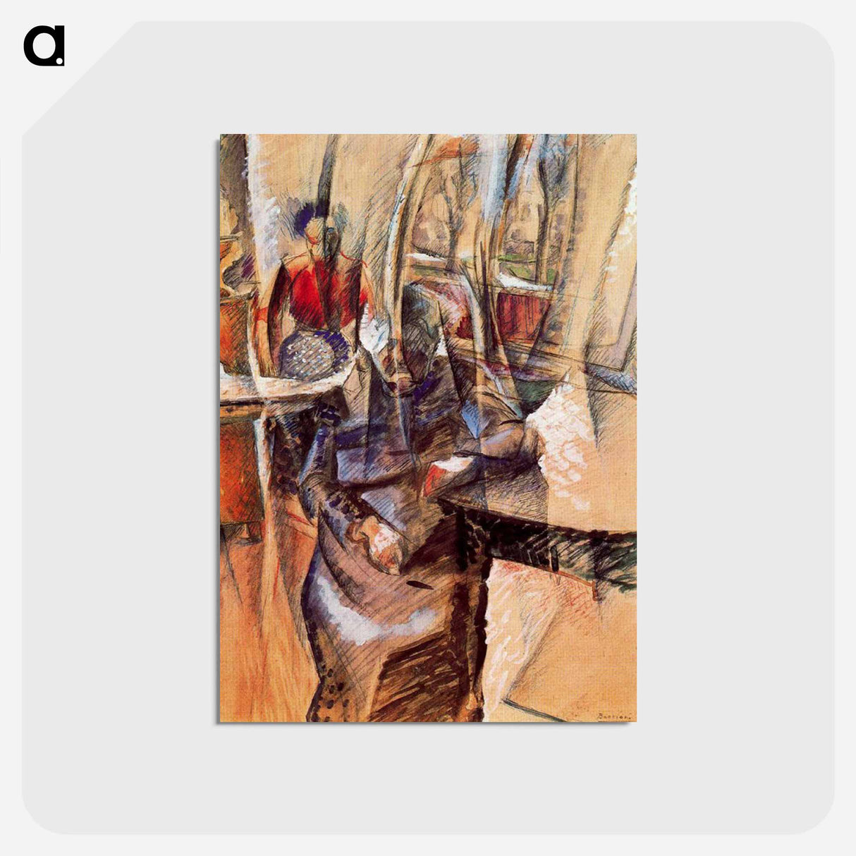 アートポストカード-Interior with Two Female Figures - ウンベルト ボッチョーニ Postcard.