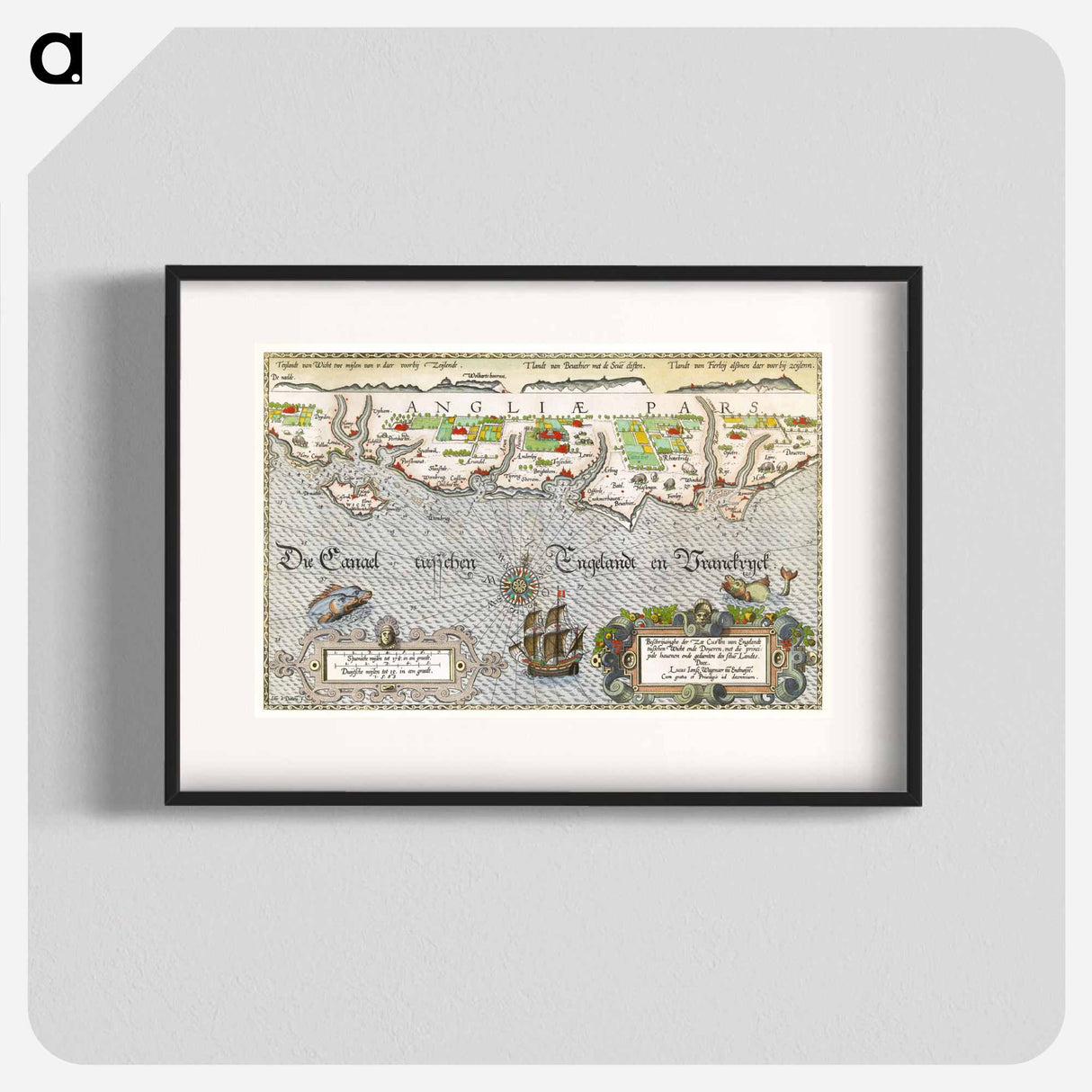 Kaart van de Zuidengelse kust tussen de Isle of Wight en Dover - アンティーク地図 Poster.