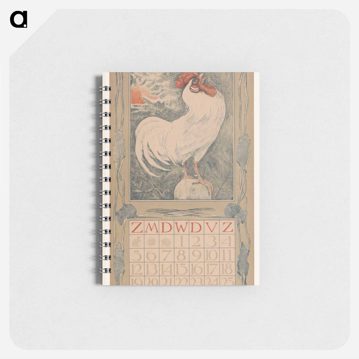 Kalenderblad januari met witte haan - テオ ヴァン ホイテマ Memo.