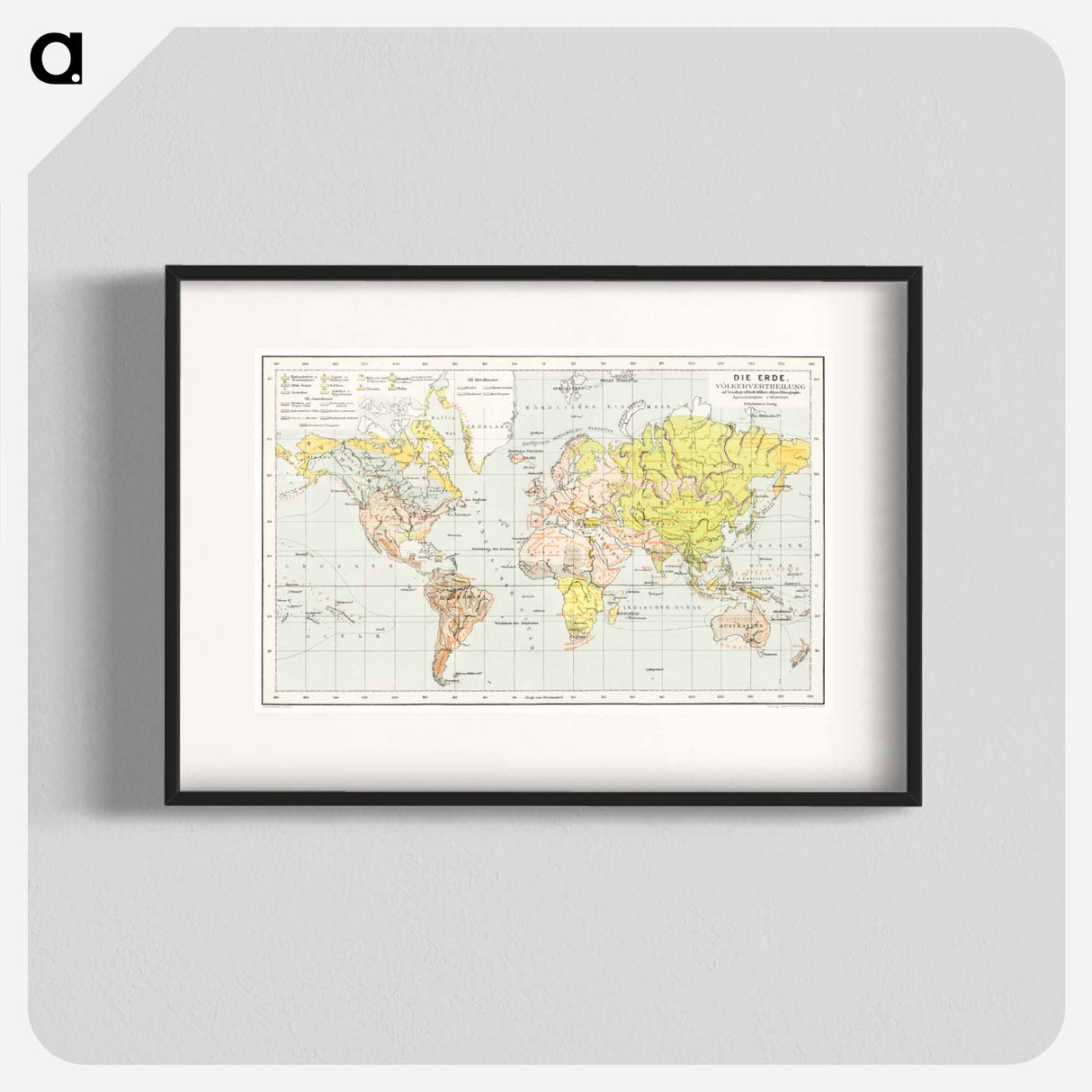 Die Erde. Eine allgemeine Erd- und Länderkunde - アンティーク地図 Poster.