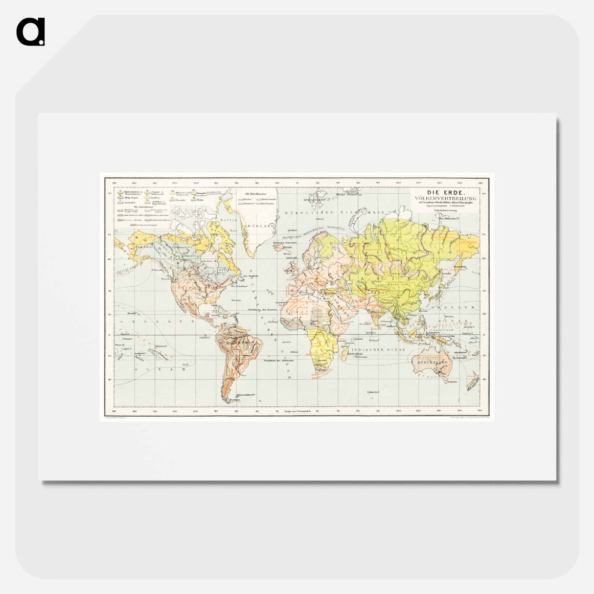 Die Erde. Eine allgemeine Erd- und Länderkunde - アンティーク地図 Poster.